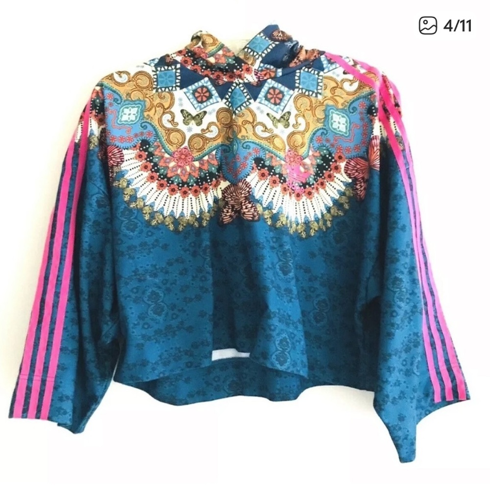 Adidas | Borbomix Women's Size L Large Blue Long Sleeve Pullover Crop Hoddie